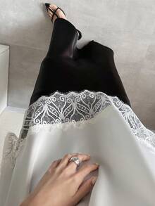 FRIFUL Women's Lace Trim Neckline Loose Linen Vacation Tank Top Summer - Black - View 4