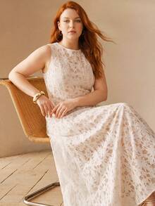 MOTF PREMIUM Große Größen Damen Kleid mit bestickter Mesh-Überlagerung und ärmellos - Weiss - Übersicht 3