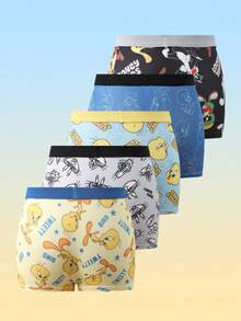 SHEIN 5pcs/Pack Young Boy Cute Cartoon Print Comfortable Boxer Briefs - Multicolor - View 2