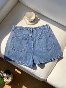 Comfortcana Quần short denim nữ kiểu dáng thường ngày, thêu hoa, thích hợp cho mùa hè. - Rửa trung bình - Xem 10
