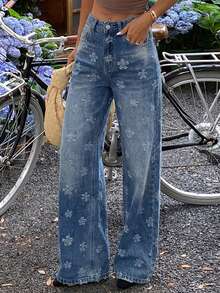Dazy Tall Quần jeans ống đứng dáng rộng thoải mái cho nữ, thích hợp cho kỳ nghỉ. - Rửa trung bình - Xem 7