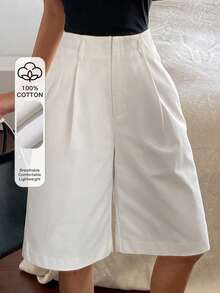 DAZY Women's Loose Straight Leg Knee-Length Shorts, Casual & Formal, Suitable For Summer Vacation - White - View 1