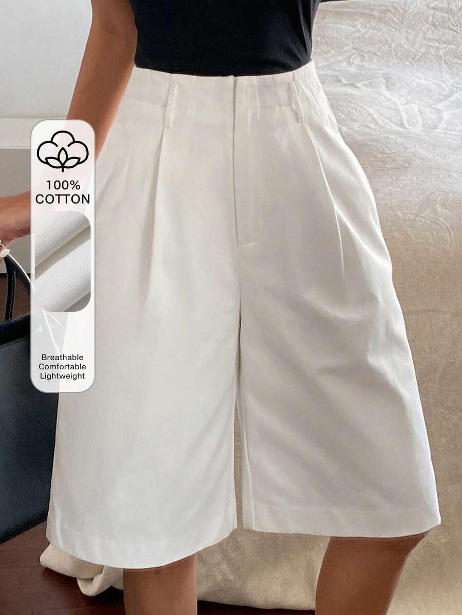 DAZY Women's Loose Straight Leg Knee-Length Shorts, Casual & Formal, Suitable For Summer Vacation - White - View 1