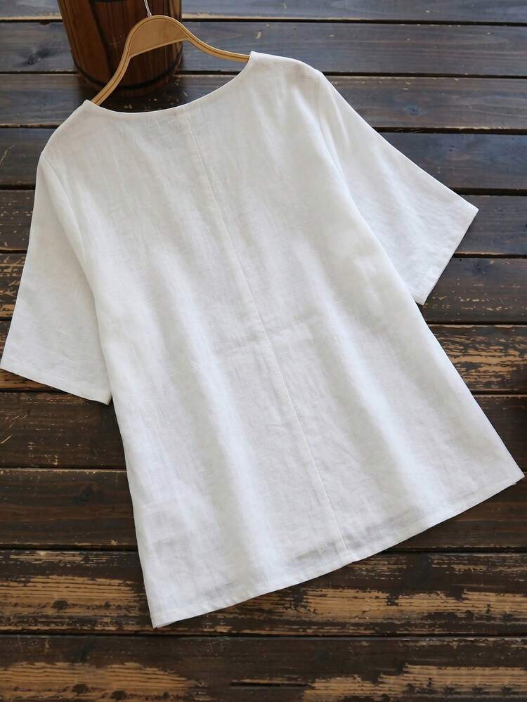 Plus Size Women Floral Pattern Round Neck Short Sleeve Casual Shirt Summer Top Beach Outfit For Women