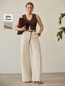 MOTF PREMIUM PLUS SIZE LINEN CASUAL PANTS, SPRING/SUMMER FALL - Apricot - View 5