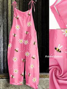 EMERY ROSE Plus Size Women Casual Printed Jumpsuit Fall - Pink - View 1