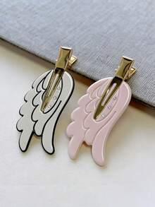 ROMWE Kawaii 4 chiếc kẹp tóc nữ đính đá hình cánh thiên thần phong cách retro ngọt ngào dễ thương, phụ kiện tóc phù hợp cho nữ dùng khi đi chơi và thường ngày - 4pcs / màu hồng trắng - Xem 2