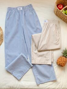 Comfortcana 2 piezas Conjunto de pantalones anchos de mujer con rayas casuales - Multicolor - Ver 7