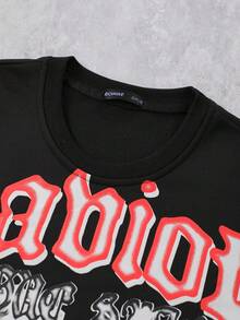 ROMWE MEN Street Life Kaos Lengan Panjang Pria Bermotif, Potongan Longgar - Hitam - View 3