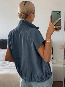 DAZY 女款翻領無袖短版街頭休閒背心式薄外套 夏季 - 淺藍色 - 查看 4
