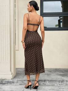 MaterniWear Vestido camisero ajustado con estampado de lunares para maternidad - Marrón - Ver 8