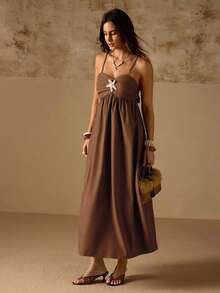 Swim Chiccia Shades Of Brown Dress For Women, Elegant Jamaican Tropical Sexy Boho Holiday Outfit For Spring/Summer Party Vacation Golf Beach - Brown - View 5