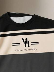 Manfinity Joysei 男士简约条纹印花休闲短袖 T 恤 - 彩色 - 查看 4