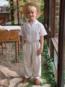 Dazy Kids Young Boy Striped Wide Leg Loose Casual Pants - Apricot - View 1