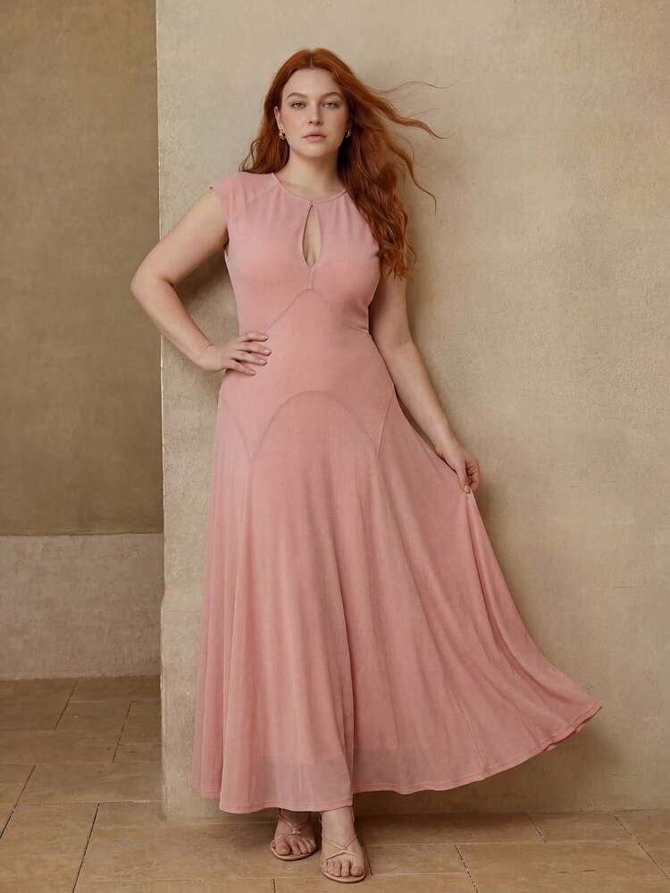 PLUS SIZE WOMEN'S SPRING/SUMMER ELASTIC KNIT STRUCTURED DESIGN FITTED ELEGANT DRESS