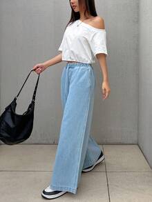 FRIFUL Women's Casual Washed Wide-Leg Jeans - Light Wash - View 2