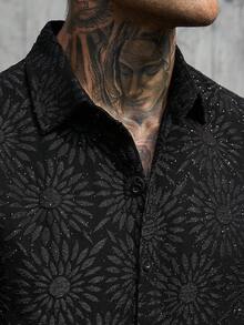 SLATEMANN 男士单排扣短袖衬衫和短裤休闲套装 - 黑色 - 查看 3