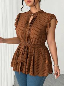 Elenzga Blusa oversize da donna, blusa in chiffon arricciata con maniche a sbuffo, elegante blusa blu militare adatta per il ritorno a scuola, laurea, San Valentino, festival musicali, festa della mamma, Ognissanti, Ringraziamento, Pasqua, festa nazionale, ballo di fine anno, appuntamenti, matrimoni, attività all'aperto - Castano - Visualizzare 3