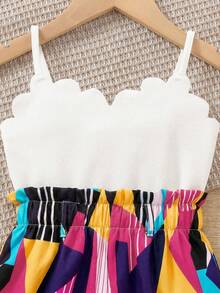 SHEIN Young Girl Contrast Color Shell Trim Sleeveless Jumpsuit, Summer - Multicolor - View 4