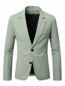 Manfinity Mode Stylish Men's Mint Green Blazer Long Sleeve Regular Length With Pockets Durable Polyester Fabric For Everyday Wear, Formal, Ceremony - Mint Green - View 4