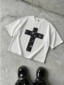 NEON BLANC Men's Rhinestone Print Short Sleeve T-Shirt, Vacation, Father's Day Gifts - White - View 6