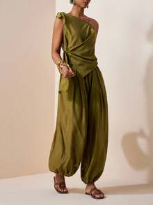 Zivah Bộ đồ đi nghỉ mát biển thường ngày, thanh lịch, hiện đại, phong cách Bohemian, gồm áo hai dây bằng chiffon mỏng và quần ống loe, bộ hai mảnh bằng chiffon, áo và quần màu nâu, bộ đồ nghỉ dưỡng phong cách Bohemian thanh lịch, bộ đồ đi làm hiện đại. - màu nâu - Xem 8