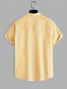 Manfinity Homme Men's Casual Striped Short Sleeve Shirt, Summer - Yellow - View 2