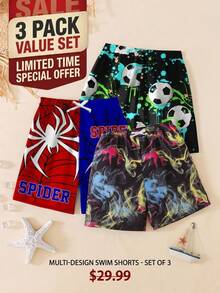 Tween Boys' Casual Loose Printed Beach Shorts, Suitable For Summer, Beach, Outdoor, Swimming - Multicolor - View 2