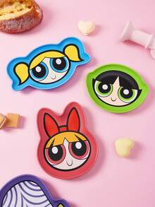 THE POWERPUFF GIRLS X SHEIN 1個卡通造型陶瓷迷你盤，適用於甜點、水果、小份食物，也可作為居家收納、鑰匙收納、珠寶收納等，適用於微波爐與洗碗機，適合居家使用，友誼、花開、泡泡、毛茛、Mojo - 紫色 - 查看 2