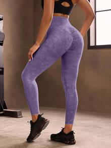 Powerista Leggings deportivos de mujer sin costuras, de alta elasticidad y lavados - Morado - Ver 2