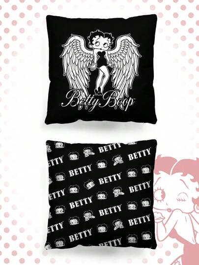 Betty Boop | ROMWE 1 chiếc, vỏ gối vuông hai mặt họa tiết Punk tối màu, chất liệu vải flannel in họa tiết, thích hợp cho phòng khách, phòng ngủ, trang trí nhà cửa, dùng làm gối sofa, gối xe hơi, phù hợp cho mọi mùa.