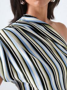 LYSMO Women's Contrast Stripe Asymmetric Knit Sweater - Multicolor - View 7