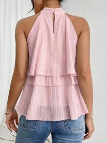 Firerie Loose Neck Ruffle Asymmetrical Chiffon Blouse,Summer Top - Baby Pink - View 2