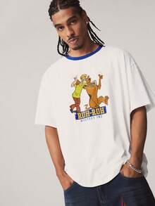 SCOOBY-DOO X SHEIN Áo thun nam in hình hoạt hình phong cách thường ngày, thích hợp cho mùa hè. - trắng - Xem 1