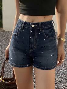 DAZY Women's Summer Rhinestone Embellished Super Short Jeans Shorts, Fitted & Sexy Vacation Outfits Women - Dark Wash - View 6