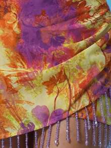 MUSERA Printed Wrap Over Ruched Beaded Hem Mini Skirt Summer Sexy Going Out Beach Holiday Ibiza Club Tropical Fever - Multicolor - View 6