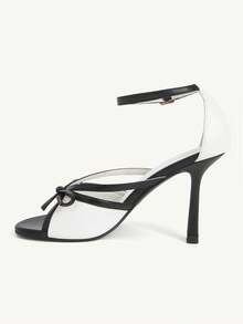 CUCCOO CHICEST Women Shoes Black And White Contrasting Elegant Bow Decorative Round Toe High Heel Sandals Summer - Black and White - View 6