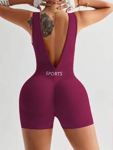 Easithlete Bộ jumpsuit thể dục hở lưng gợi cảm dành cho nữ - Màu đỏ tím - Xem 5