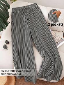 CosyJoli Quần short đi biển kẻ sọc mới dành cho nữ cỡ lớn mùa xuân/hè, thích hợp cho các dịp như Ngày Valentine, kiểu dáng thời trang để đi làm, quần ống rộng kẻ sọc có túi. Phong cách nghỉ mát biển/kỳ nghỉ sinh viên, quần mùa hè rộng rãi dành cho nữ, quần thường ngày cỡ lớn dành cho nữ. - Đen và trắng - Xem 5