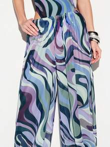 KIZN Beach Cover Up Swirl Print Wide Leg Balloon Trousers Vacation Resort Swimwear Cover Up Pants Summer Beachwear Boho Style - Multicolor - View 5