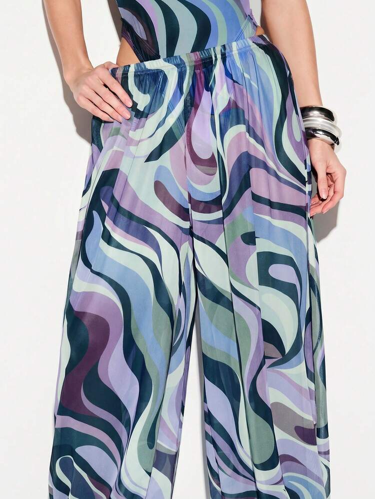 Swirl Print Wide Leg Beach Cover Up Pants