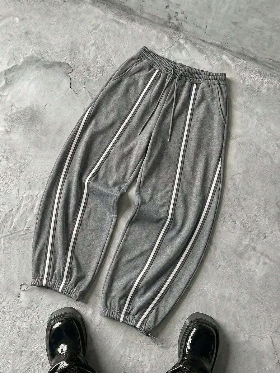 NEON BLANC 男士休閒寬鬆運動長褲,灰色拼接設計,適合春季/秋季,度假穿著,父親節禮物,足球運動 - 灰色 - 查看 1