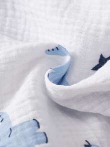Bộ áo liền quần dài tay bằng cotton in hình voi cho bé trai sơ sinh, có túi phía trước, thích hợp mặc thường ngày. - Màu xanh lam - Xem 3