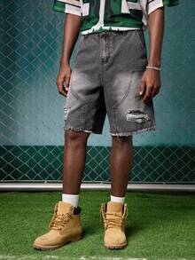 EVRINFINITE Knee Length Denim Shorts, Summer Pants, Cotton Ripped Jeans, Casual Streetwear Denim Shorts, Breathable Versatile Commuter Shorts For Summer  Jorts Men - Grey - View 1