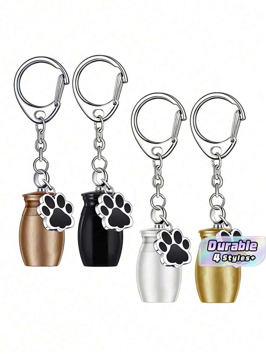 A Pet Urn Keychain, Suitable For Dog Ashes, Made Of Stainless Steel, Compact And Portable, Available In 4 Colors, A Commemorative Accessory For Pet Cremation, Featuring A Paw Print Pendant - Multicolor - View 1