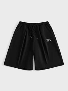 AXEPEAK Quần short nam kiểu dáng thường ngày, họa tiết hình học, có dây rút. - màu đen - Xem 7