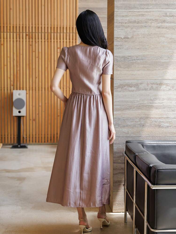 Women's Casual Elegant Short Sleeve Top And Long Skirt Set, Spring/Summer