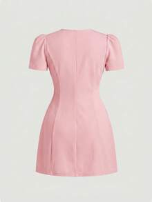 MOD Vestido de chaleco vintage glamoroso para mujer de talla grande con acentos de rosa metálico - Perfecto para estética, look preppy, citas, fiestas, vacaciones, té, cumpleaños, oficina y viajes, con aire de dinero antiguo.Primavera/Verano - Rosa - Ver 3