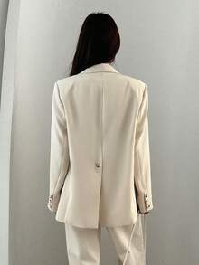 DAZY 1pc Men's Casual Business Loose Fit Solid Color Blazer,Fall Clothes - Beige - View 3