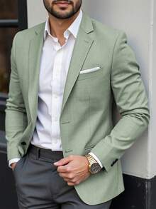 Manfinity Mode Stylish Men's Mint Green Blazer Long Sleeve Regular Length With Pockets Durable Polyester Fabric For Everyday Wear, Formal, Ceremony - Mint Green - View 6